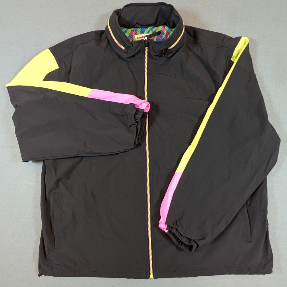 Chubbies‎ Windbreaker Jacket Mens XXL Black Neon Colorblock Full Zip Mesh 90s